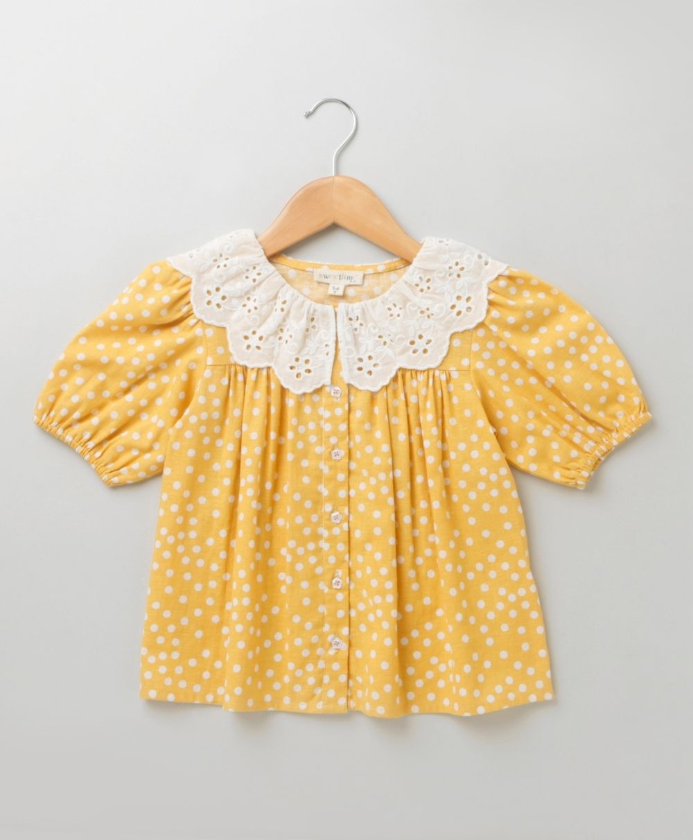 White Polka Dot Yellow Top - Yellow