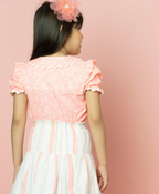 Butterfly Printed Cotton Top with Striped Skirt - Pink & White