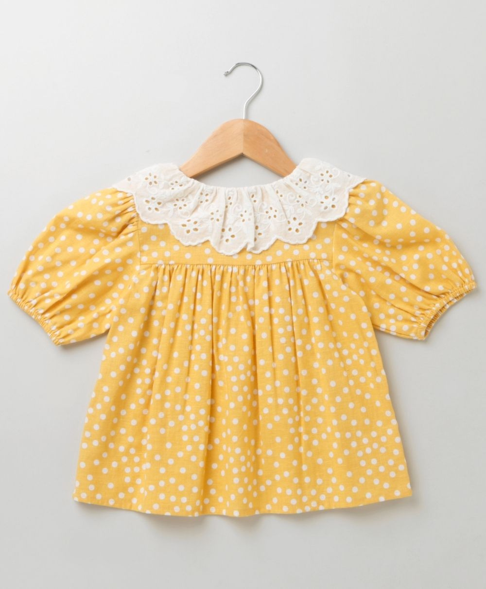 White Polka Dot Yellow Top - Yellow