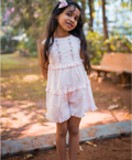 Dobby Playsuit with Ditsy Floral Embroidery - Pink
