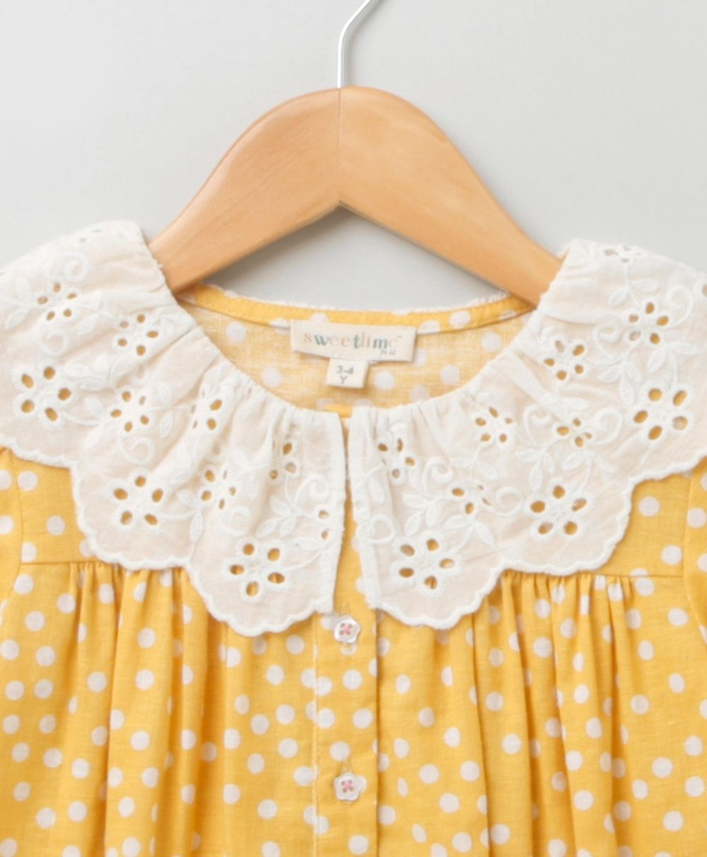 White Polka Dot Yellow Top - Yellow