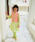 Viscose Kurta & Contrast Jacquard Jacket - Green
