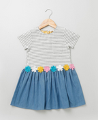 Jersey Stripe with Denim Skirt Mix Media Dress - Grey & Blue