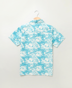 Blue and White Floral Printed Shirt - White