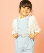 Polka Dot and Floral Embroidery Playsuit with a White Schiffley All-over Embroidery Top - Blue & White