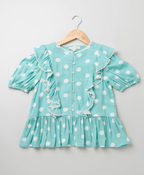 Polka Dot Printed Top and a Mesh Shimmer Skirt Co-ord Set - Green