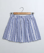 Stylish Floral Print Shirt & Cotton Jacquard Skirt Set - White & Blue