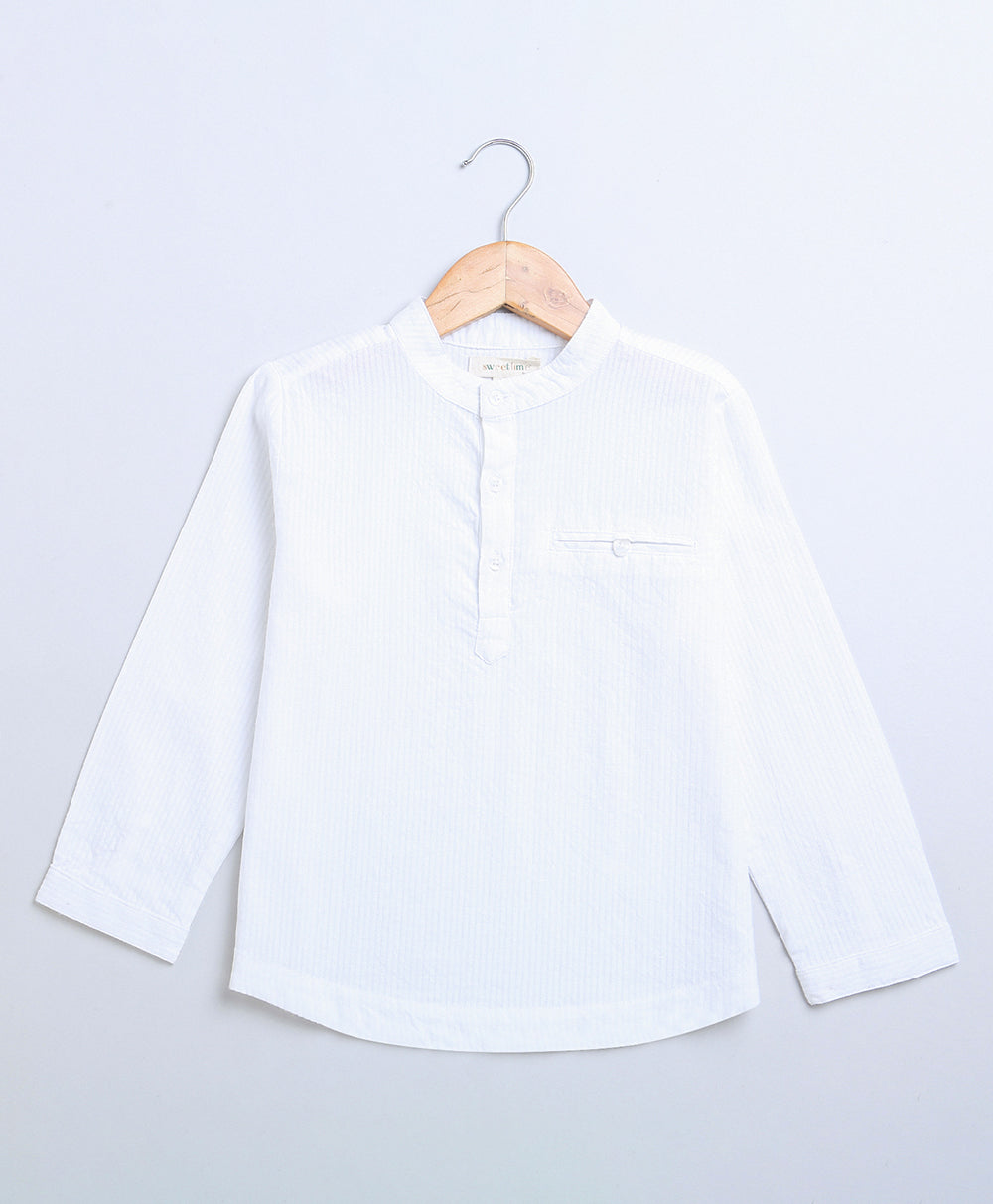 Full Sleeves Striped Cotton Shirt - White