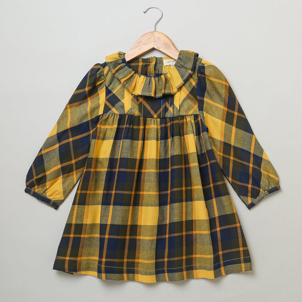 Long Sleeves Plaid Flannel Dress - Yellow & Black