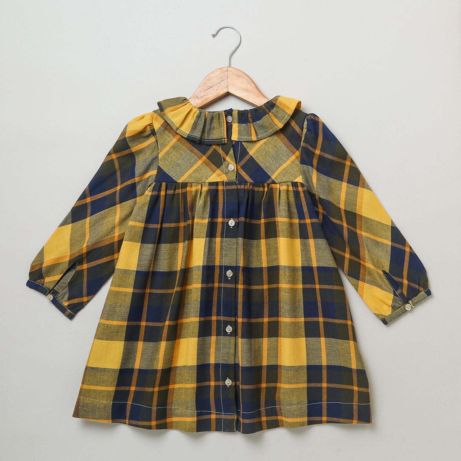 Long Sleeves Plaid Flannel Dress - Yellow & Black