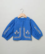 Kimono Cotton Poplin Jacket with Floral Embroidery - Blue