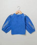 Kimono Cotton Poplin Jacket with Floral Embroidery - Blue