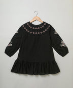 Embroidered Floral & Lace Trim Dress - Black