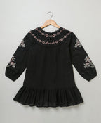 Embroidered Floral & Lace Trim Dress - Black