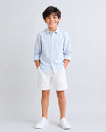 Striped Full Sleeves Cotton Slub Shirt - Blue & White