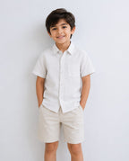 Short Sleeves Cotton Linen Shirt - White