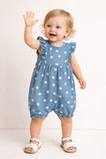 Daisy Dot Denim Romper - Blue