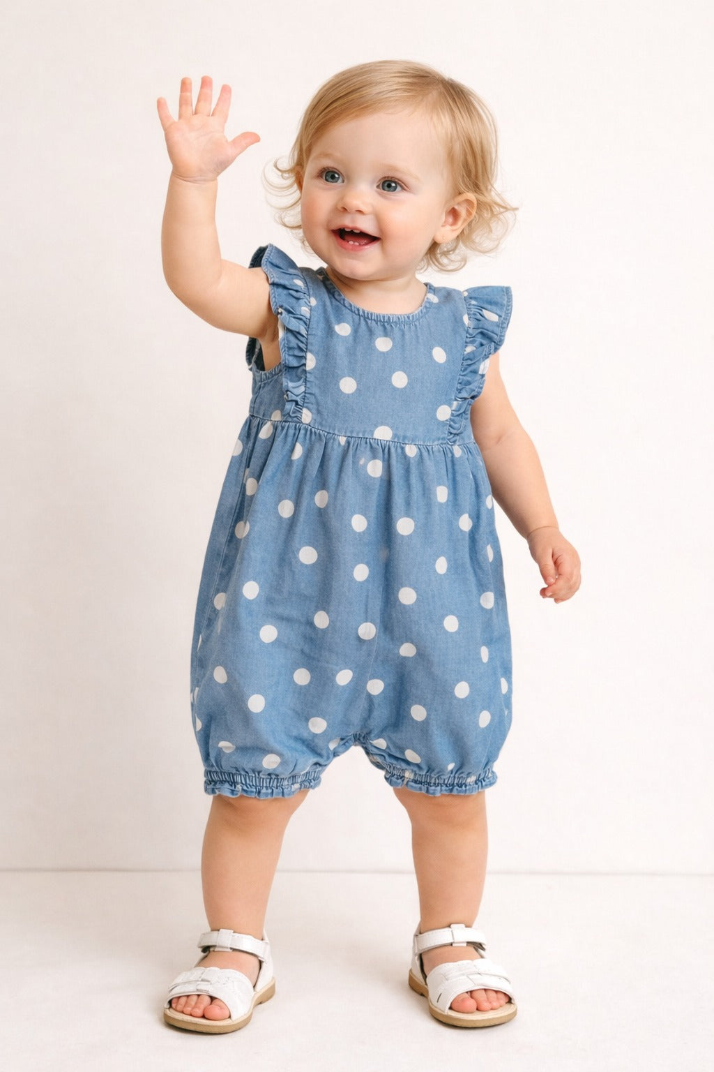 Daisy Dot Denim Romper - Blue