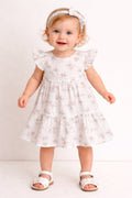 Blossom Breeze Organic Cotton Baby Dress with Hairband – White