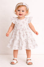 Blossom Breeze Organic Cotton Baby Dress with Hairband – White