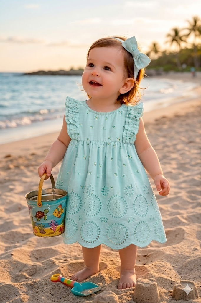 Baby Girls' Bluebell Fairy Organic Cotton Ruffle Dress, Hairband and Bloomer Set -Sea Green