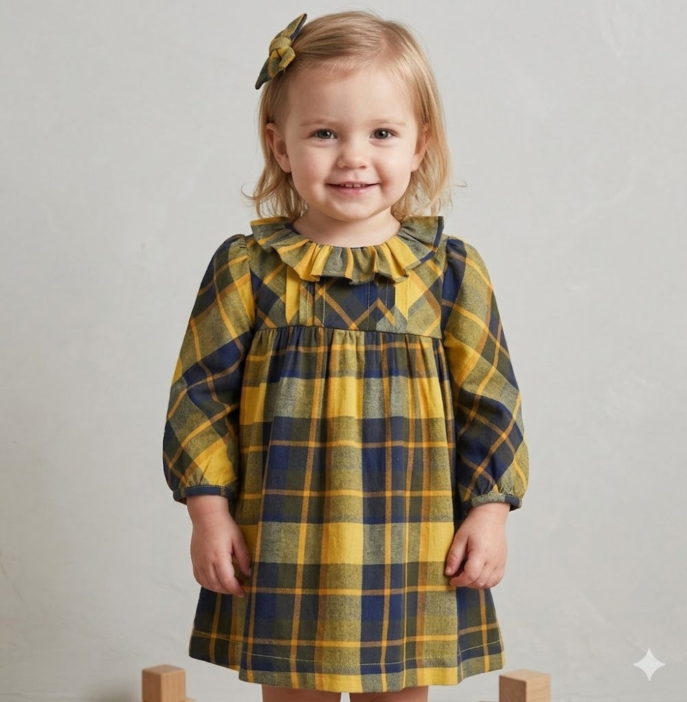 Long Sleeves Plaid Flannel Dress - Yellow & Black