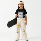 Doodle Dreamer Cotton Twill Trousers - Streetwear - Beige