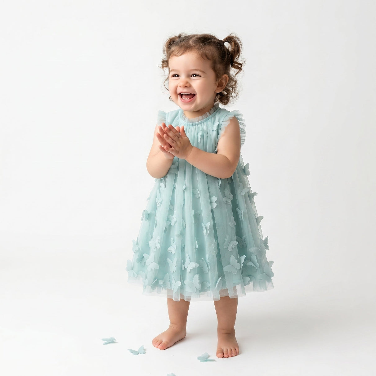 Butterfly Bliss Aqua Tulle Dress- Aqua Blue