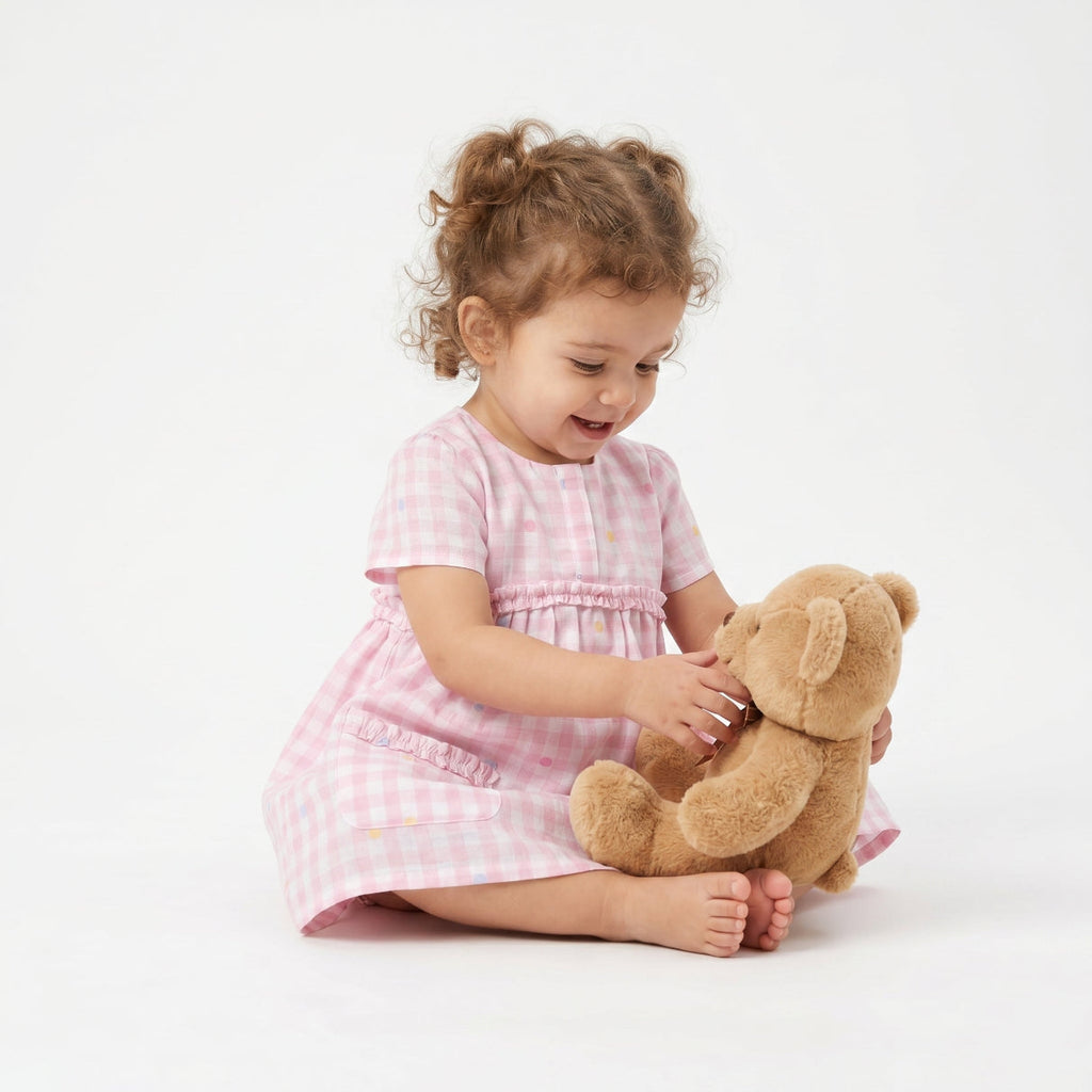 Baby Pink and White Checks Dress - Pink