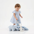 Striped Bell Sleeves Cotton Slub Dress - Blue & White