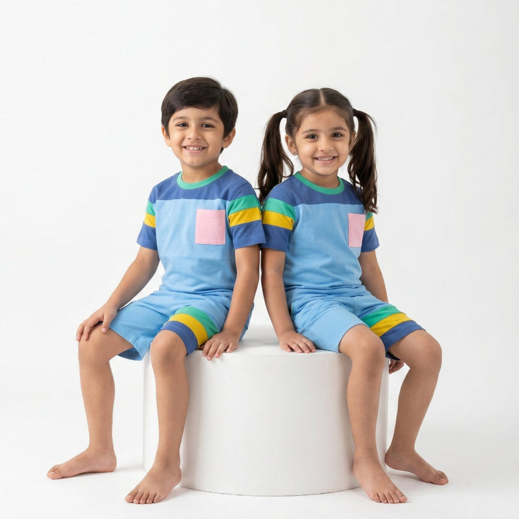 Unisex Colour Blocked Co-ord Set - Blue