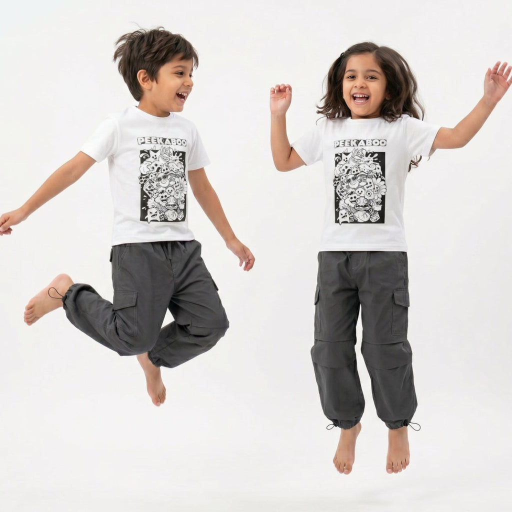 Unisex Cotton Poplin Cargo Pants - Streetwear - Dark Grey
