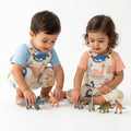 Unisex Multicolor Dinosaur Print Cotton Poplin Playsuit - Lemon Yellow