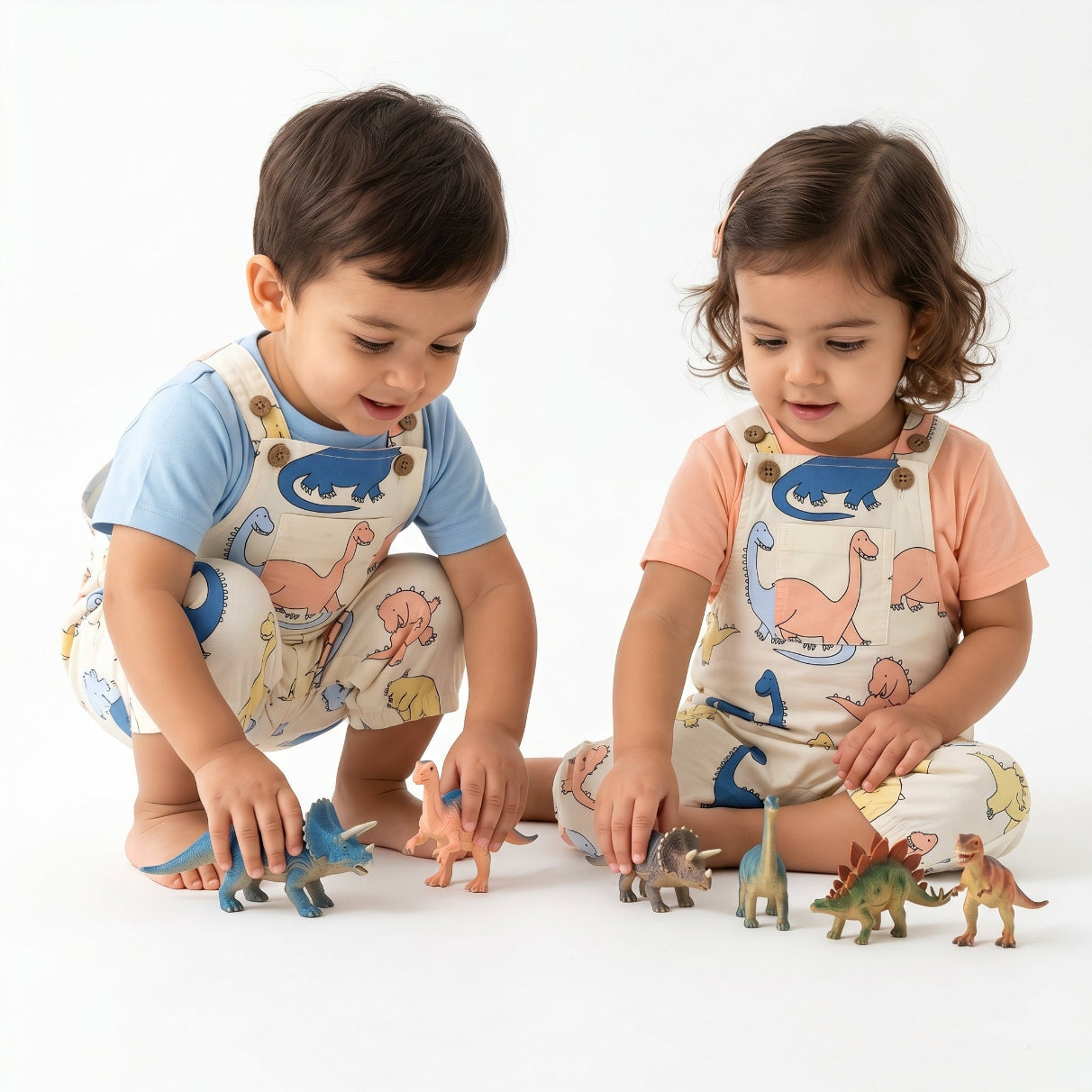 Unisex Multicolor Dinosaur Print Cotton Poplin Playsuit - Lemon Yellow