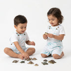 Unisex Sea Turtle and Alligator Print Cotton Poplin Playsuit - White