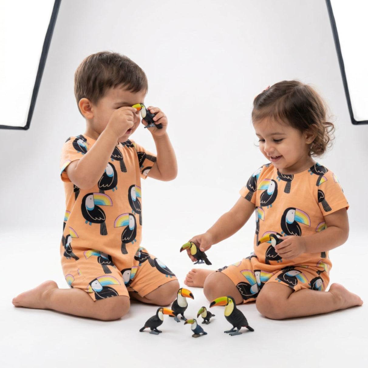 Unisex Toucan Print Romper - Orange