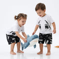 Unisex Jaws & Graffiti Cotton Shorts Co-ord Set - Streetwear - White & Black
