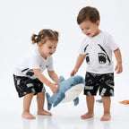 Unisex Jaws & Graffiti Cotton Shorts Co-ord Set - Streetwear - White & Black