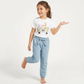 Safari Buddies Cotton T-shirt & Cotton Denim Heart Printed Pants Set - White & Blue