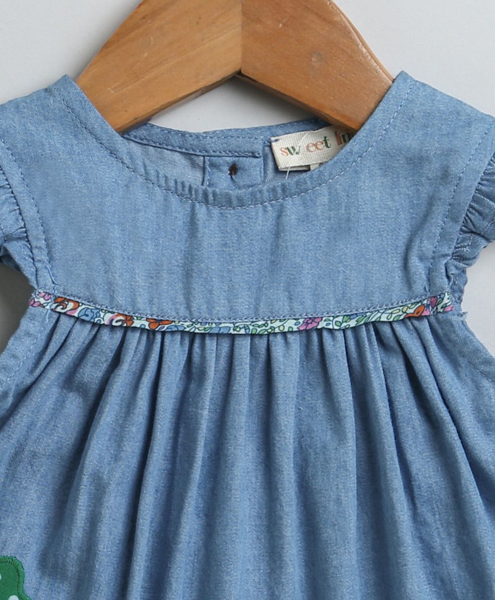 Rabbit Print Denim Top & Cotton Twill Shorts - Blue & Green