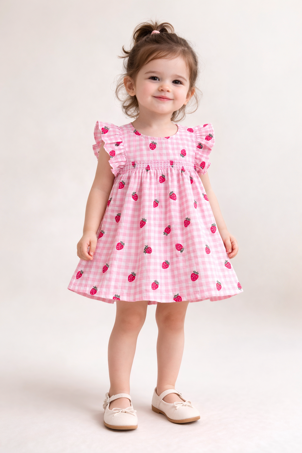 Strawberry Picnic Organic Cotton Baby Dress – Pink