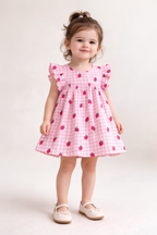 Strawberry Picnic Organic Cotton Baby Dress – Pink
