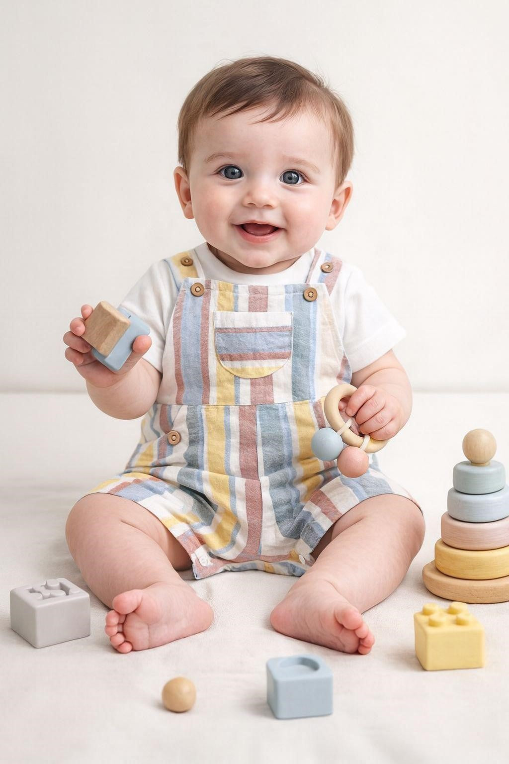 Baby Boys' Sunbeam Stripes Organic Cotton Romper & White T-shirt Set - Multi