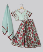 Printed Chanderi Lehenga Choli with Poly Dupion Dupatta - Green