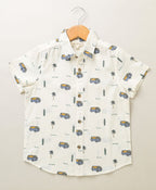 Surf School Print Cotton Linen Shirt - White