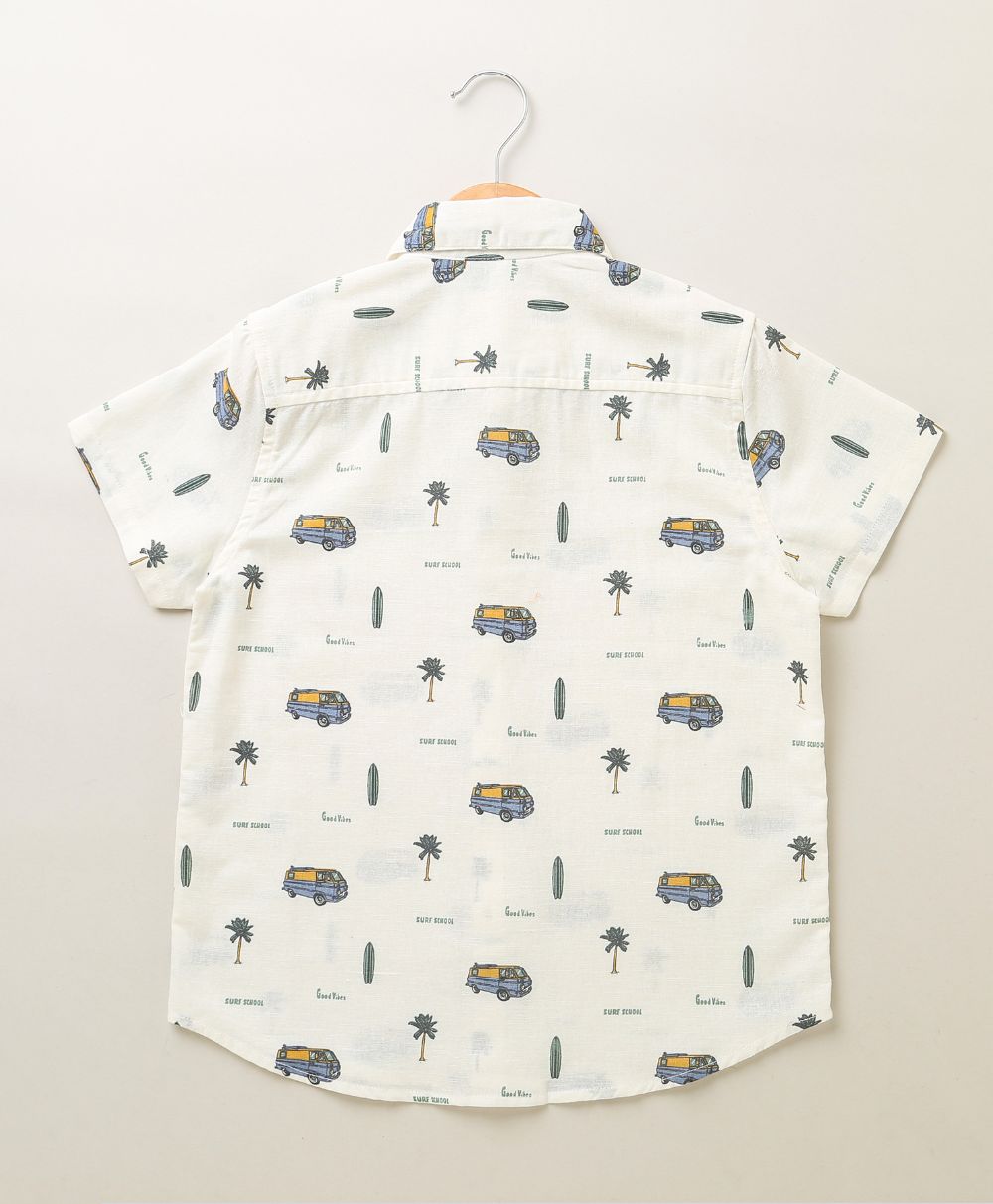 Surf School Print Cotton Linen Shirt - White