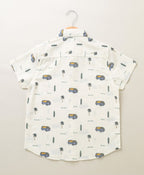 Surf School Print Cotton Linen Shirt - White