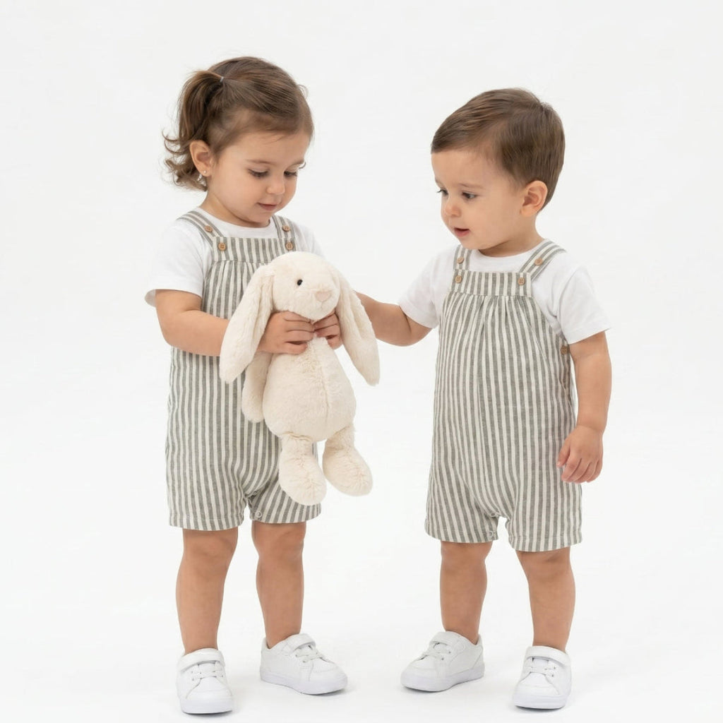 Unisex Little Wanderer Summer Cotton Romper & White T-shirt Set - Grey & White