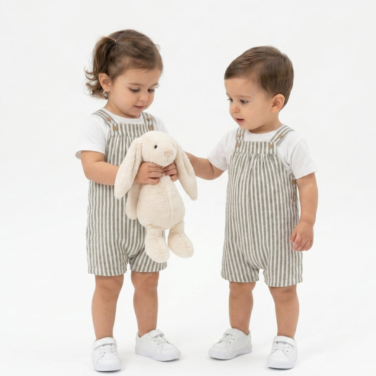 Unisex Little Wanderer Summer Cotton Romper & White T-shirt Set - Grey & White