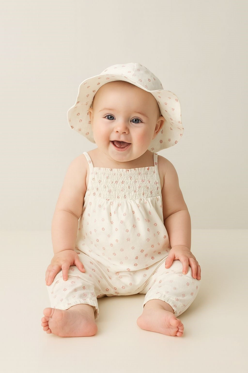 Baby Girls' Cotton Tiny Petal Summer Romper & Hat Set - White
